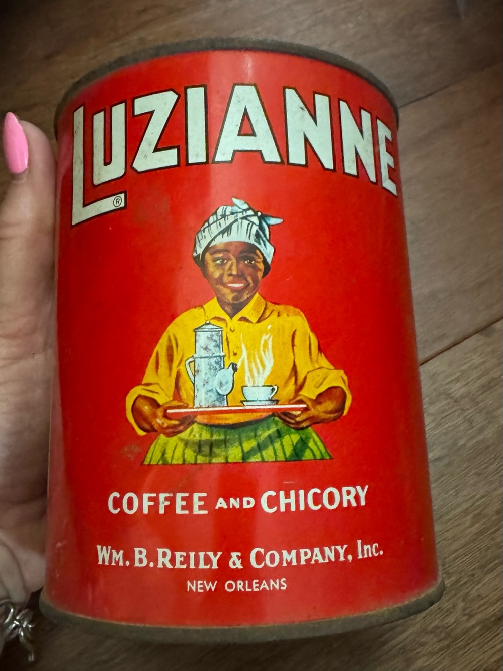 1928 Luzianne Coffee & Chicory Canister Black Americana 7” Tall X 4” diameter - Picture 2 of 11